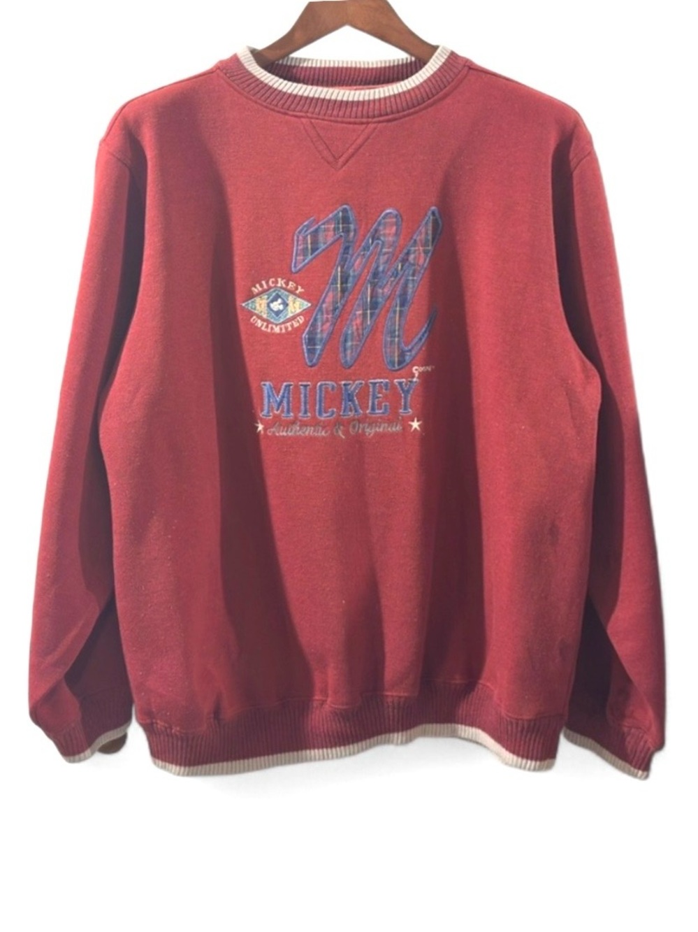 Vintage Men’s Disney Mickey Burgundy Crewneck Sweatshirt Size XL